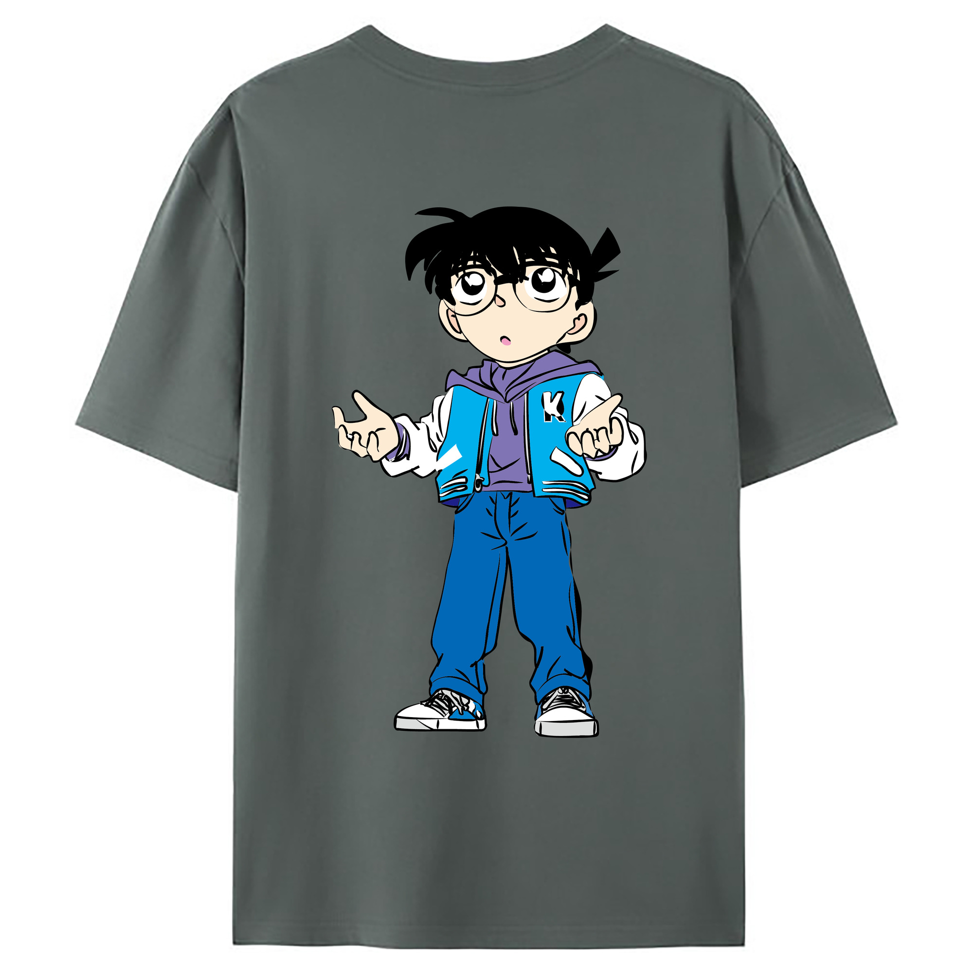 （画像用） 名探偵コナン 江戸川 コナン Detective Conan Conan Edogawa 綿100％ メンズ半袖Tシャツ（バックプリント） 通気性